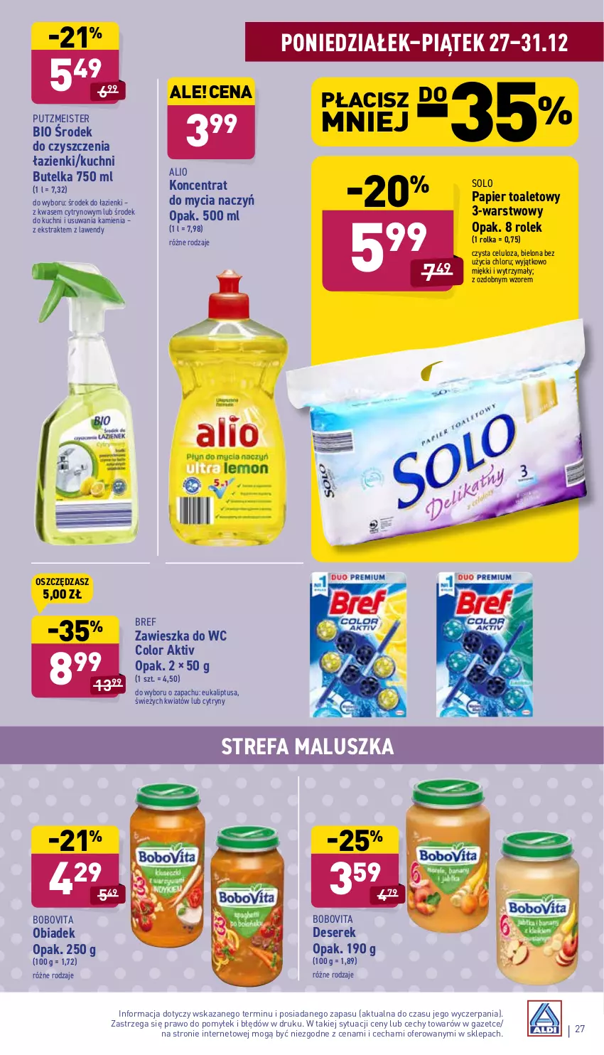 Gazetka promocyjna Aldi - Pełny katalog - ważna 27.12 do 31.12.2021 - strona 27 - produkty: BoboVita, Bref, Cytryny, Deser, Do mycia naczyń, Fa, Koncentrat do mycia naczyń, Papier, Papier toaletowy, Putzmeister, Ser, Serek, Zawieszka do wc