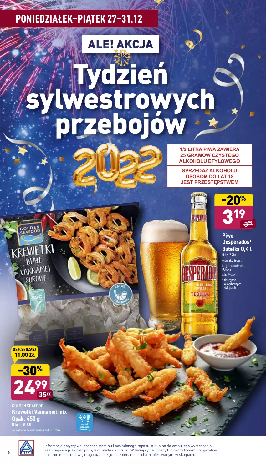 Gazetka promocyjna Aldi - Pełny katalog - ważna 27.12 do 31.12.2021 - strona 8 - produkty: Desperados, Golden Seafood, Gra, Krewetki, Piwa, Piwo