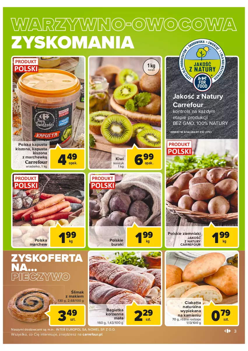 Gazetka promocyjna Carrefour - Gazetka Carrefour Targ świeżości - ważna 04.01 do 10.01.2022 - strona 3 - produkty: Bagietka, Buraki, Ciabatta, Kiwi, Kosz, Piec, Pieczywo, Ziemniaki