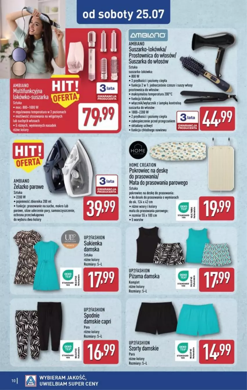 Gazetka promocyjna Aldi - Przygotuj się na kolejny tydzień - ważna 22.07 do 25.07.2026 - strona 10 - produkty: Fa, Lokówka, Piec, Piżama, Pokrowiec, Pokrowiec na deskę, Prostownica do włosów, Spodnie, Sukienka, Suszarka, Szorty