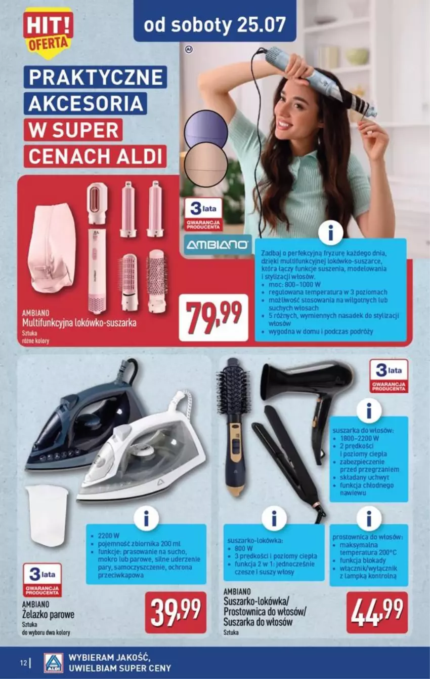 Gazetka promocyjna Aldi - Przygotuj się na kolejny tydzień - ważna 22.07 do 25.07.2026 - strona 12 - produkty: Prostownica do włosów, Suszarka