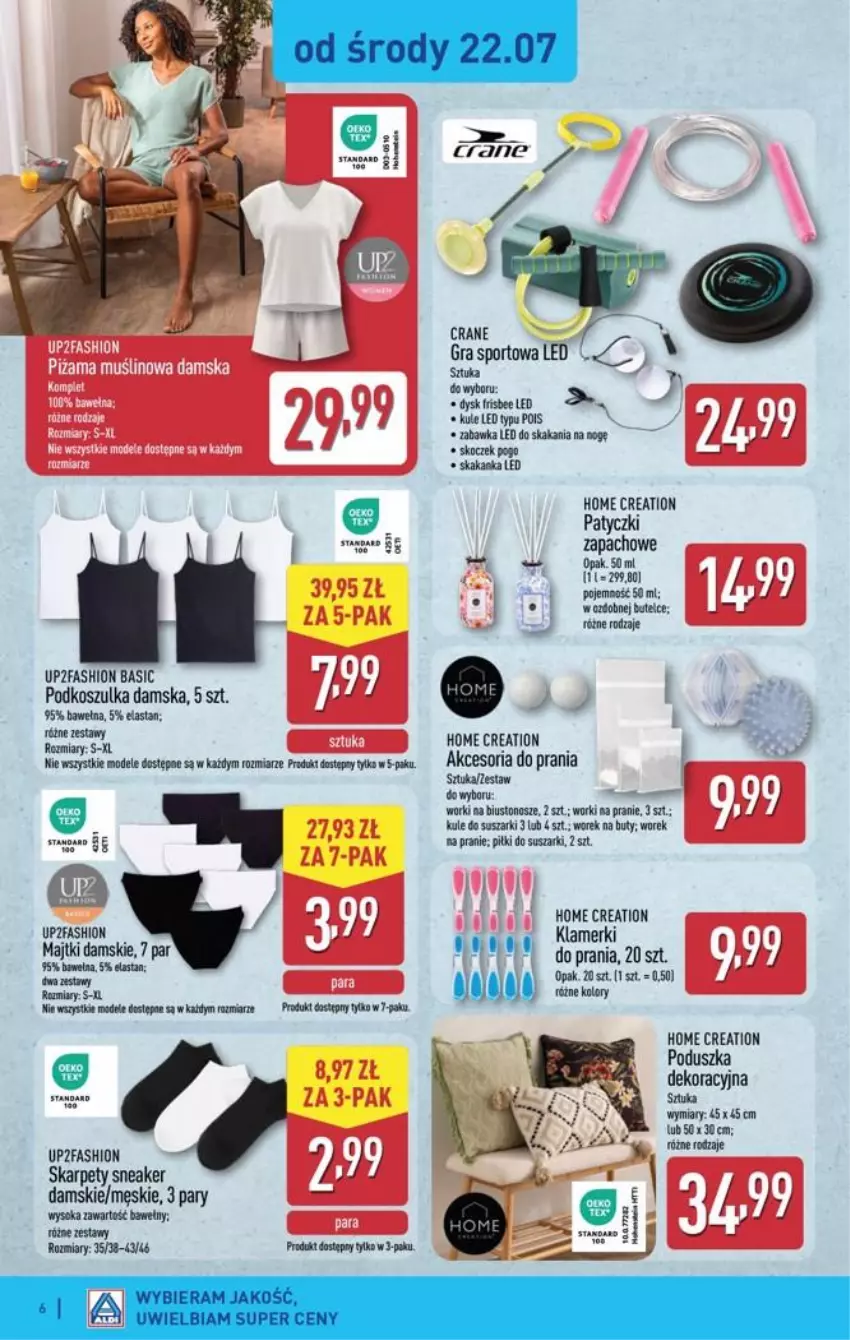 Gazetka promocyjna Aldi - Przygotuj się na kolejny tydzień - ważna 22.07 do 25.07.2026 - strona 6 - produkty: Biustonosz, Buty, Fa, Karp, Kask, Koc, Kosz, Koszulka, Majtki, Poduszka, Poduszka dekoracyjna, Suszarka, Suszarki, Wełna