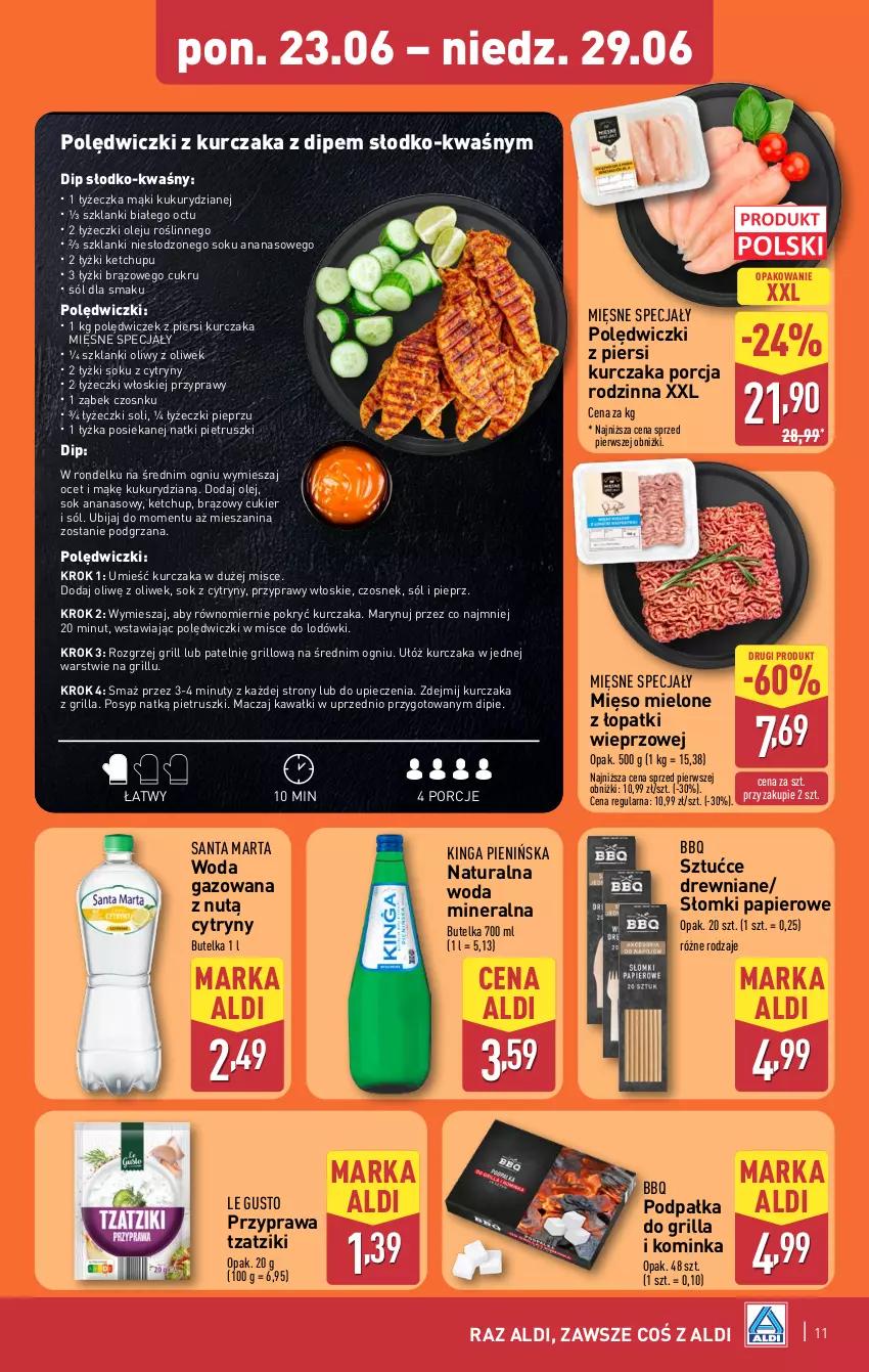 Gazetka promocyjna Aldi - Oferta weekendowa - ważna 26.06 do 29.06.2025 - strona 11 - produkty: Ananas, Cukier, Cytryny, Czosnek, Grill, Inka, Kawa, Ketchup, Kurczak, Lanki, Mięsne specjały, Mięso, Mięso mielone, Mięso mielone z łopatki wieprzowej, Nuty, Ocet, Olej, Papier, Piec, Pieprz, Polędwiczki z kurczaka, Por, Przyprawy, Rondel, Sok, Sól, Woda, Woda gazowana, Woda mineralna