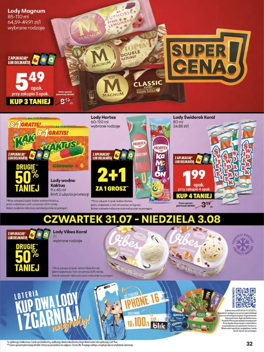 Gazetka promocyjna Delikatesy Centrum - Franczyza DC31 Czwartek - ważna 31.07 do 06.08.2025 - strona 32 - produkty: Hortex, Kaktus, Lody, Rum