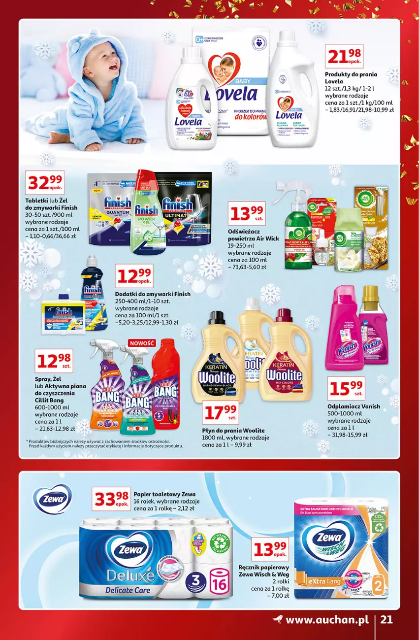 Gazetka promocyjna Auchan - Gazetka Znane Marki Lubiane Auchan - ważna 01.12 do 11.12.2022 - strona 21 - produkty: Cillit Bang, Finish, Lovela, Odplamiacz, Papier, Papier toaletowy, Płyn do prania, Por, Ręcznik, Rolki, Tablet, Vanish, Woolite, Zmywarki