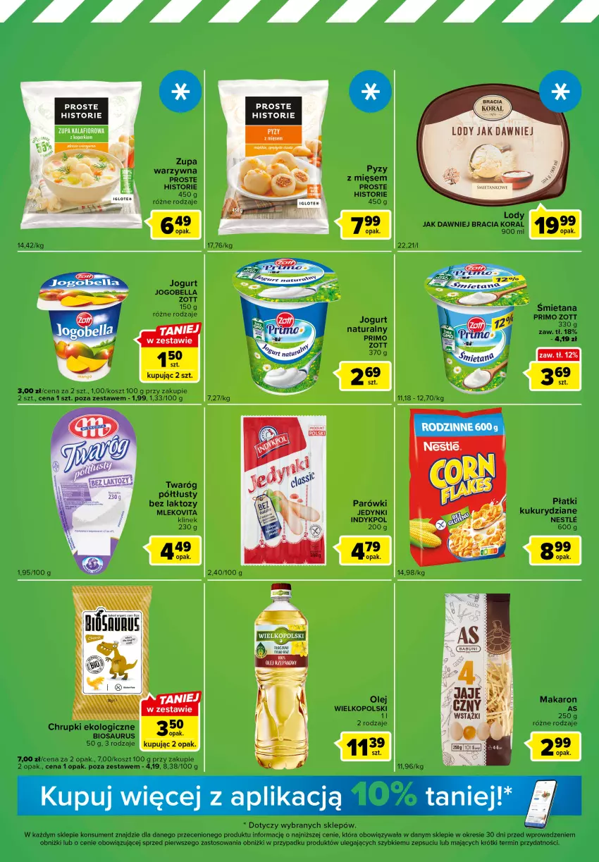 Gazetka promocyjna Carrefour - Gazetka Express - ważna 07.02 do 13.02.2023 - strona 3 - produkty: Bell, Bella, Chrupki, Jogobella, Jogurt, Kosz, Lody, Makaron, Mleko, Mlekovita, Olej, Parówki, Twaróg, Twaróg półtłusty, Zott, Zupa