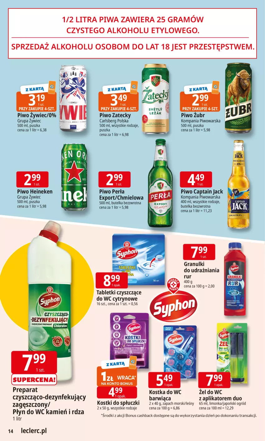 Gazetka promocyjna E Leclerc - ważna 02.02 do 09.01.2026 - strona 14 - produkty: Captain Jack, Carlsberg, Gra, Heineken, Kostka do wc, Limonka, Ogród, Perła, Piwa, Piwo, Płyn do wc, Por, Tablet, Tran