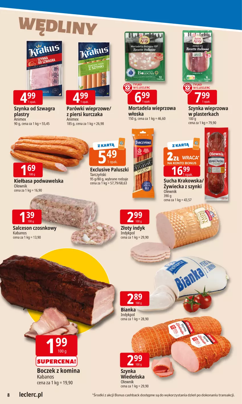 Gazetka promocyjna E Leclerc - ważna 02.02 do 09.01.2026 - strona 8 - produkty: Bianka, Boczek, Dell, Fa, Gra, Kabanos, Kiełbasa, Kiełbasa podwawelska, Kurczak, Mortadella, Olewnik, Parówki, Salceson, Szynka, Szynka wieprzowa, Tarczyński, Tran, Wawel