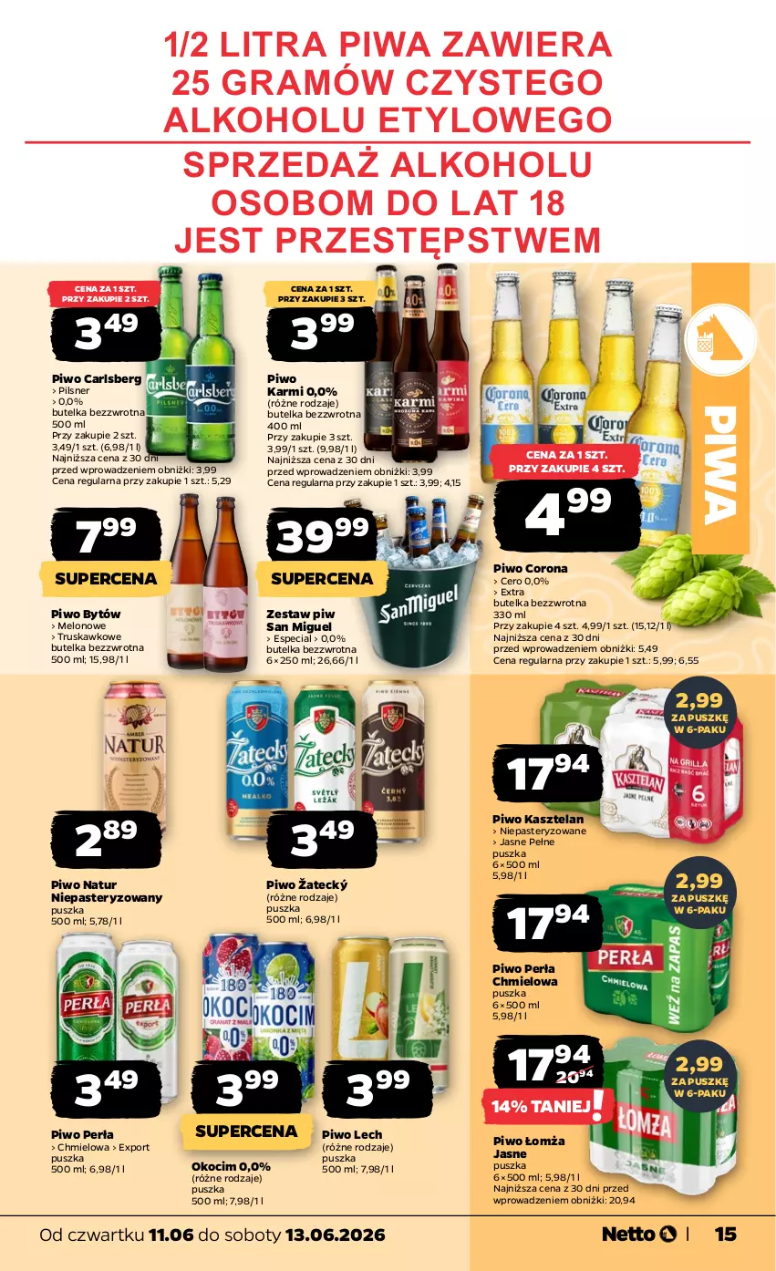 Gazetka promocyjna Netto - Od Czwartku - ważna 11.06 do 13.06.2026 - strona 15 - produkty: Carlsberg, Gra, Karmi, Kasztelan, Koc, Melon, Okocim, Perła, Piwa, Piwo, Por