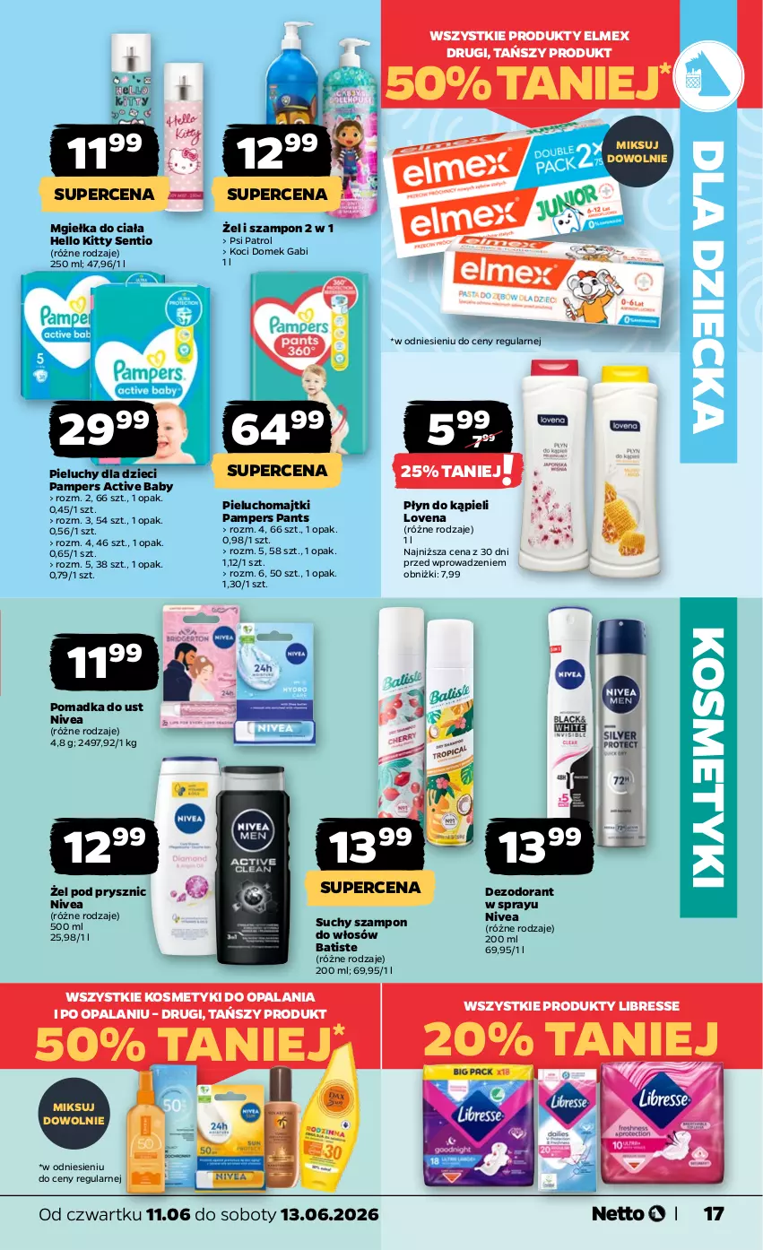 Gazetka promocyjna Netto - Od Czwartku - ważna 11.06 do 13.06.2026 - strona 17 - produkty: Batiste, Dezodorant, Dzieci, Elmex, Koc, Majtki, Nivea, Pampers, Pieluchomajtki, Pieluchy, Płyn do kąpieli, Psi Patrol, Suchy szampon, Szampon