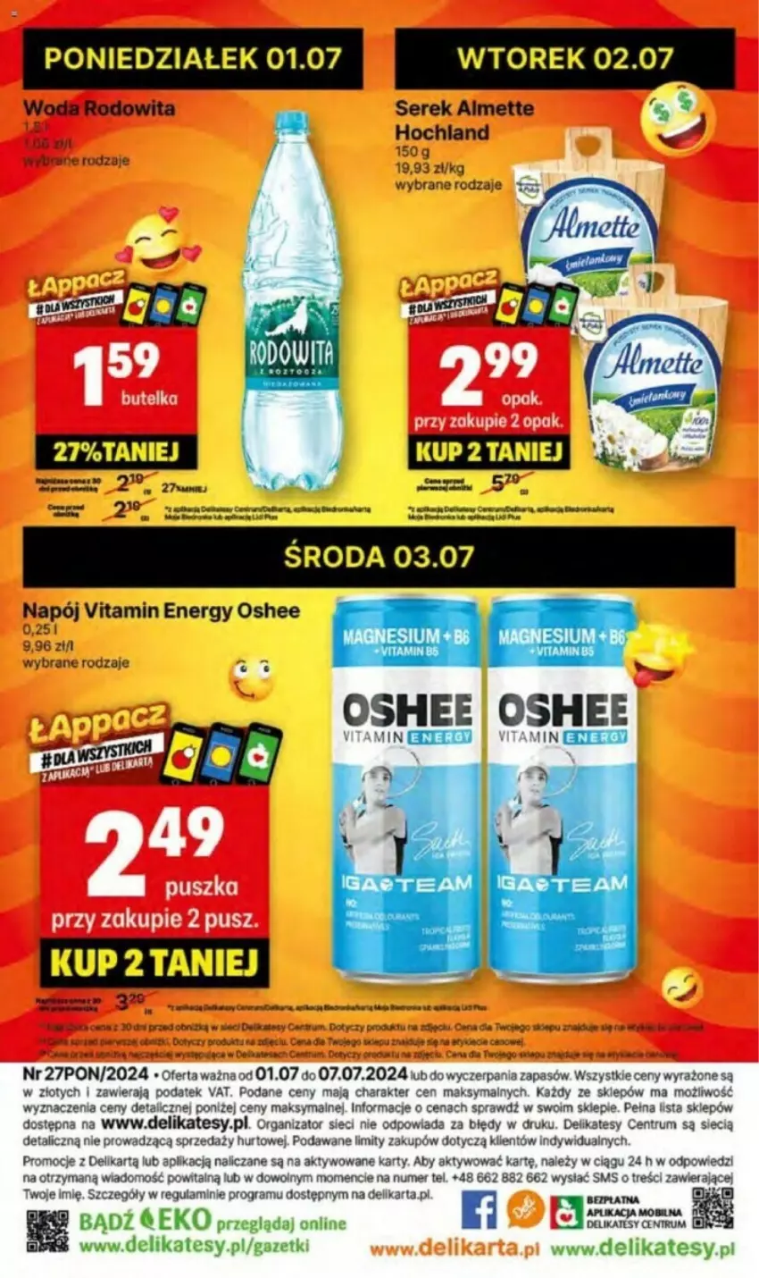 Gazetka promocyjna Delikatesy Centrum - ważna 01.07 do 07.07.2024 - strona 26 - produkty: Almette, Fa, Gra, Hochland, Napój, Oshee, Rum, Ser, Serek, Woda