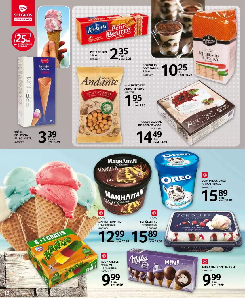 Gazetka promocyjna Selgros - Oferta spożywcza - ważna 19.05 do 01.06.2022 - strona 10 - produkty: Biszkopty, Kaktus, Kit Kat, Lody, Milka, Oreo