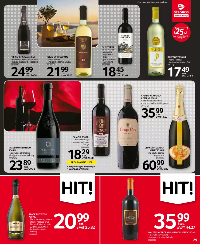 Gazetka promocyjna Selgros - Oferta spożywcza - ważna 19.05 do 01.06.2022 - strona 29 - produkty: Barefoot, Gra, Prosecco, Ser, Stock