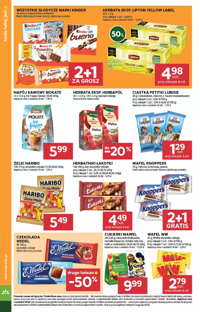 Gazetka promocyjna Stokrotka - Market - ważna 31.07 do 06.08.2025 - strona 18 - produkty: Ciastka, Cukier, Cukierki, Czekolada, Gra, Haribo, Herbapol, Herbata, Herbatniki, Kinder, Knoppers, Lipton, Lodówka, Lubisie, Michałki, Mięso, Mus, Napój, Ogród, Owoce, Rum, Warzywa, Wawel
