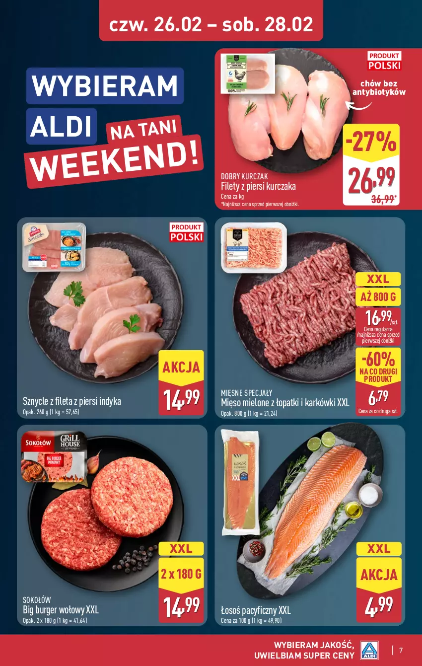 Gazetka promocyjna Aldi - Oferta weekendowa - ważna 26.02 do 28.02.2026 - strona 7 - produkty: Burger, Kurczak, Mięsne specjały, Mięso, Mięso mielone, Sok, Sokołów