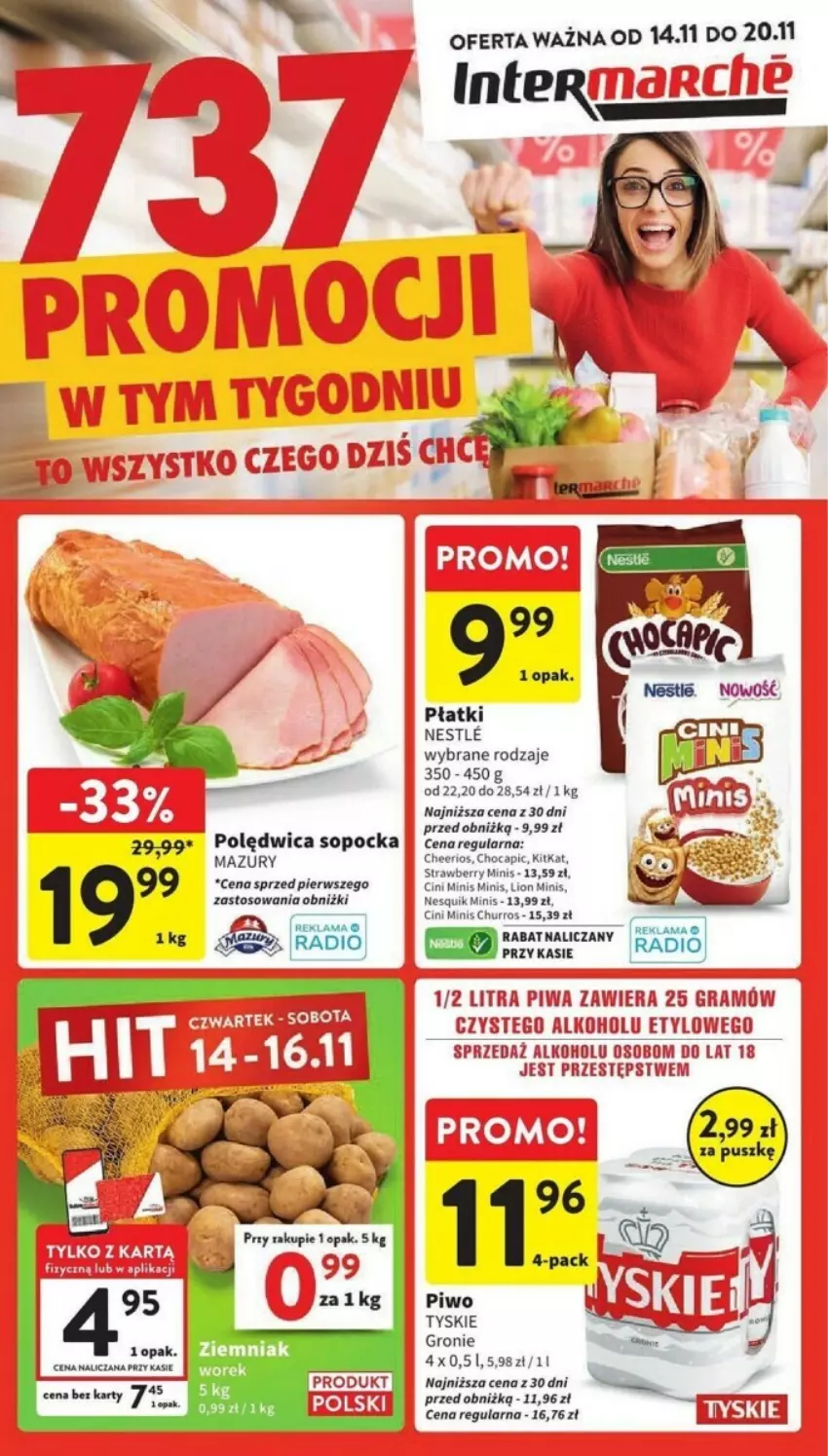 Gazetka promocyjna Intermarche - ważna 14.11 do 20.11.2024 - strona 1 - produkty: Cini Minis, Gra, Nesquik, Piwa, Piwo, Polędwica, Tyskie