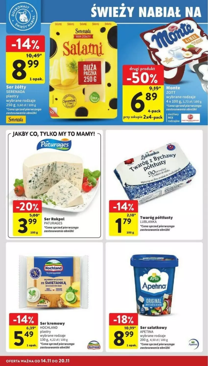 Gazetka promocyjna Intermarche - ważna 14.11 do 20.11.2024 - strona 15 - produkty: Chia, Hochland, Monte, Rokpol, Sałat, Ser, Twaróg, Twaróg półtłusty, Zott