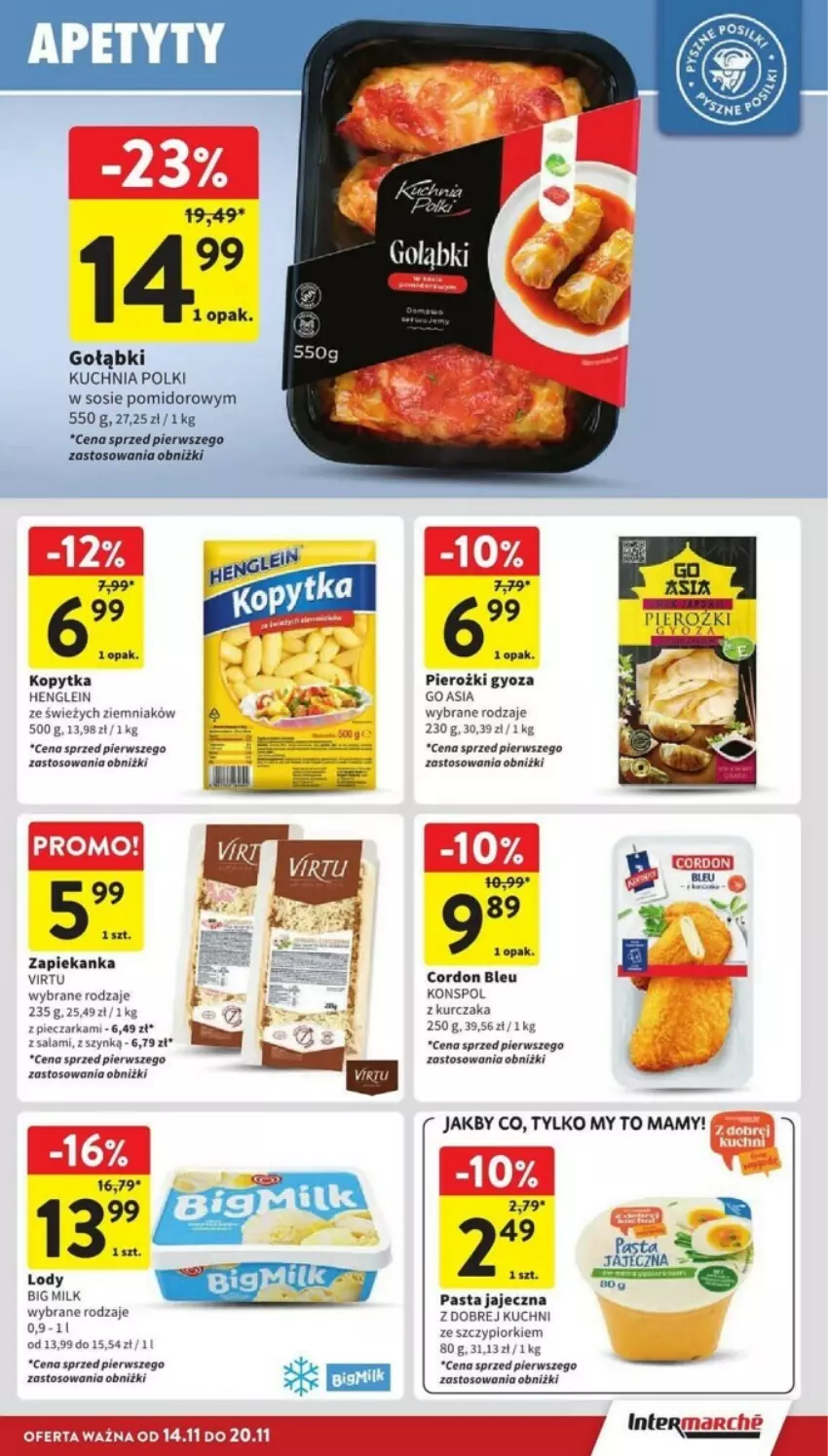 Gazetka promocyjna Intermarche - ważna 14.11 do 20.11.2024 - strona 18 - produkty: Cordon Bleu, Kopytka, Kuchnia, Lody, Piec, Pieczarka, Salami, Sos, Virtu, Zapiekanka