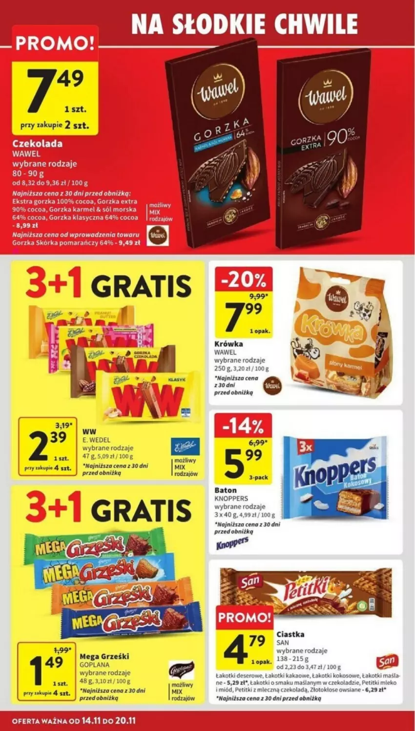 Gazetka promocyjna Intermarche - ważna 14.11 do 20.11.2024 - strona 26 - produkty: Baton, Ciastka, Deser, E. Wedel, Fa, Goplana, Gra, Grześki, Kakao, Knoppers, Kokos, LANA, LG, Miód, Mleko, Ser, Wawel