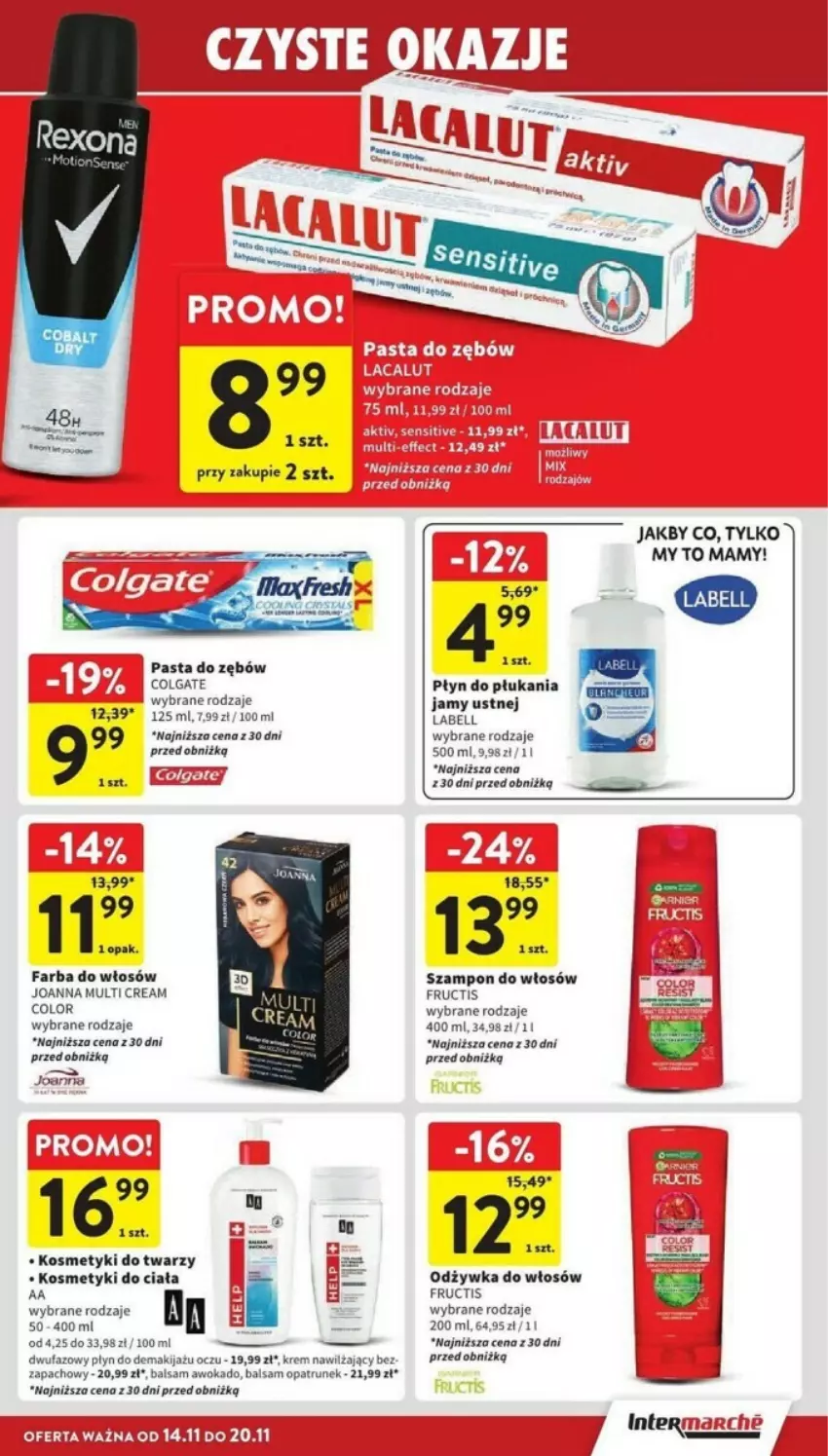 Gazetka promocyjna Intermarche - ważna 14.11 do 20.11.2024 - strona 33 - produkty: Bell, Colgate, Fa, Farba do włosów, Fructis, Joanna, Krem nawilżający, LG, Makijaż, Odżywka, Płyn do płukania, Płyn do płukania jamy ustnej, Szampon