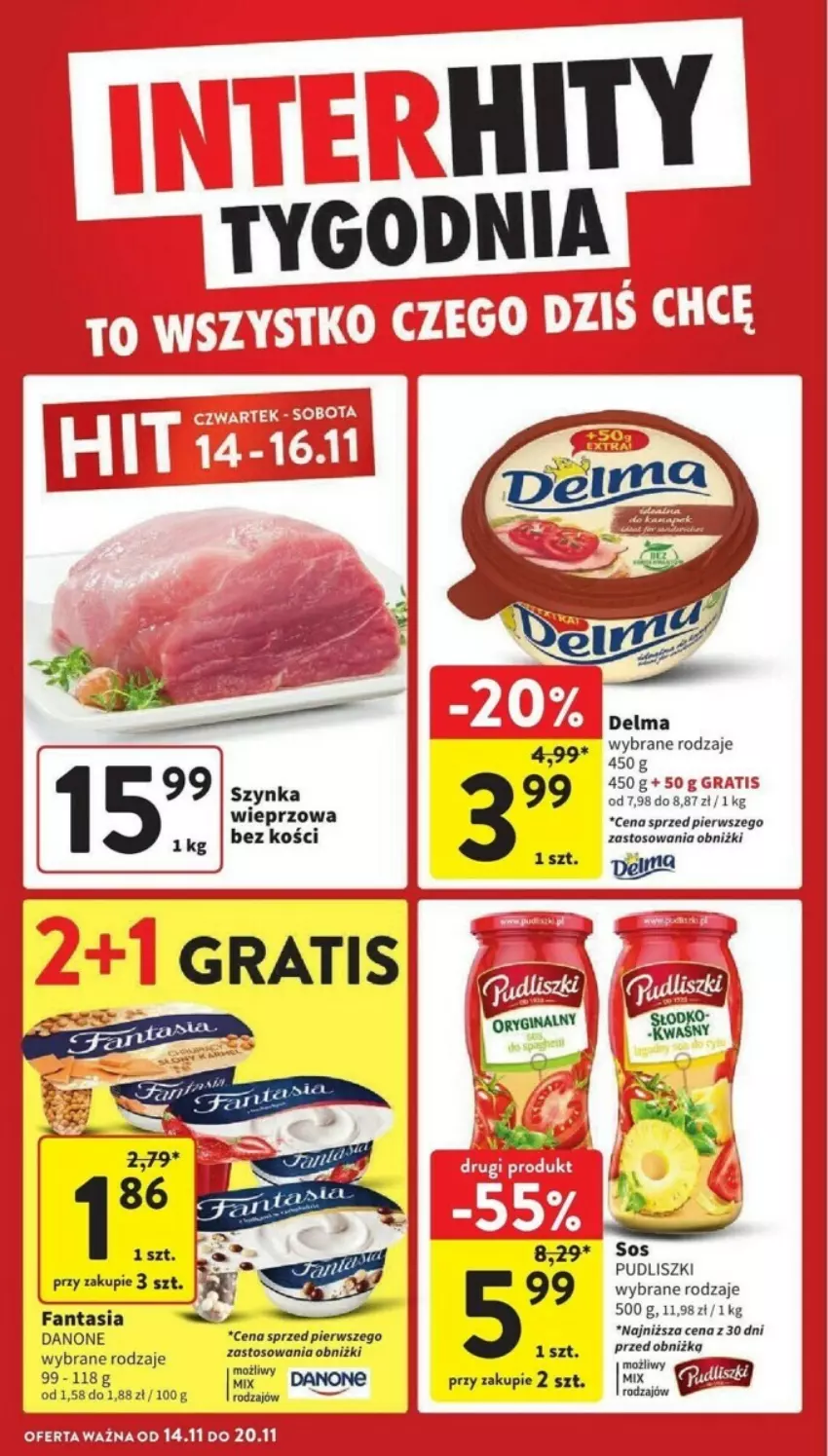 Gazetka promocyjna Intermarche - ważna 14.11 do 20.11.2024 - strona 34 - produkty: Danone, Delma, Fa, Fanta, Gra, Pudliszki, Sos, Szynka, Szynka wieprzowa