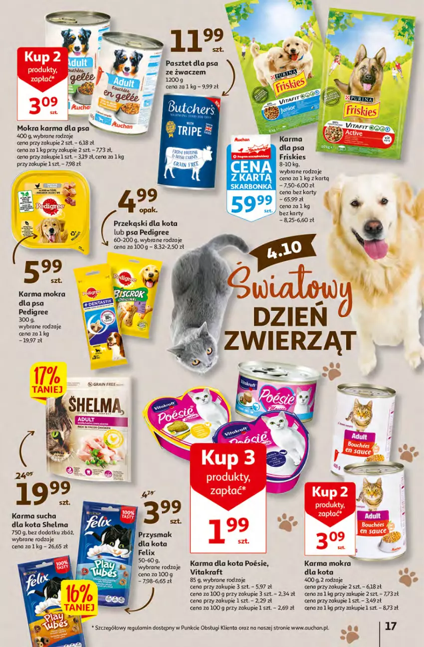 Gazetka promocyjna Auchan - Gazetka przeNISKIE CENY – przeKorzyści z markami Auchan Hipermarkety - ważna 29.09 do 05.10.2022 - strona 17 - produkty: Felix, Friskies, Gra, Pasztet, Pedigree, Przysmak dla kota, Ser, Vitakraft