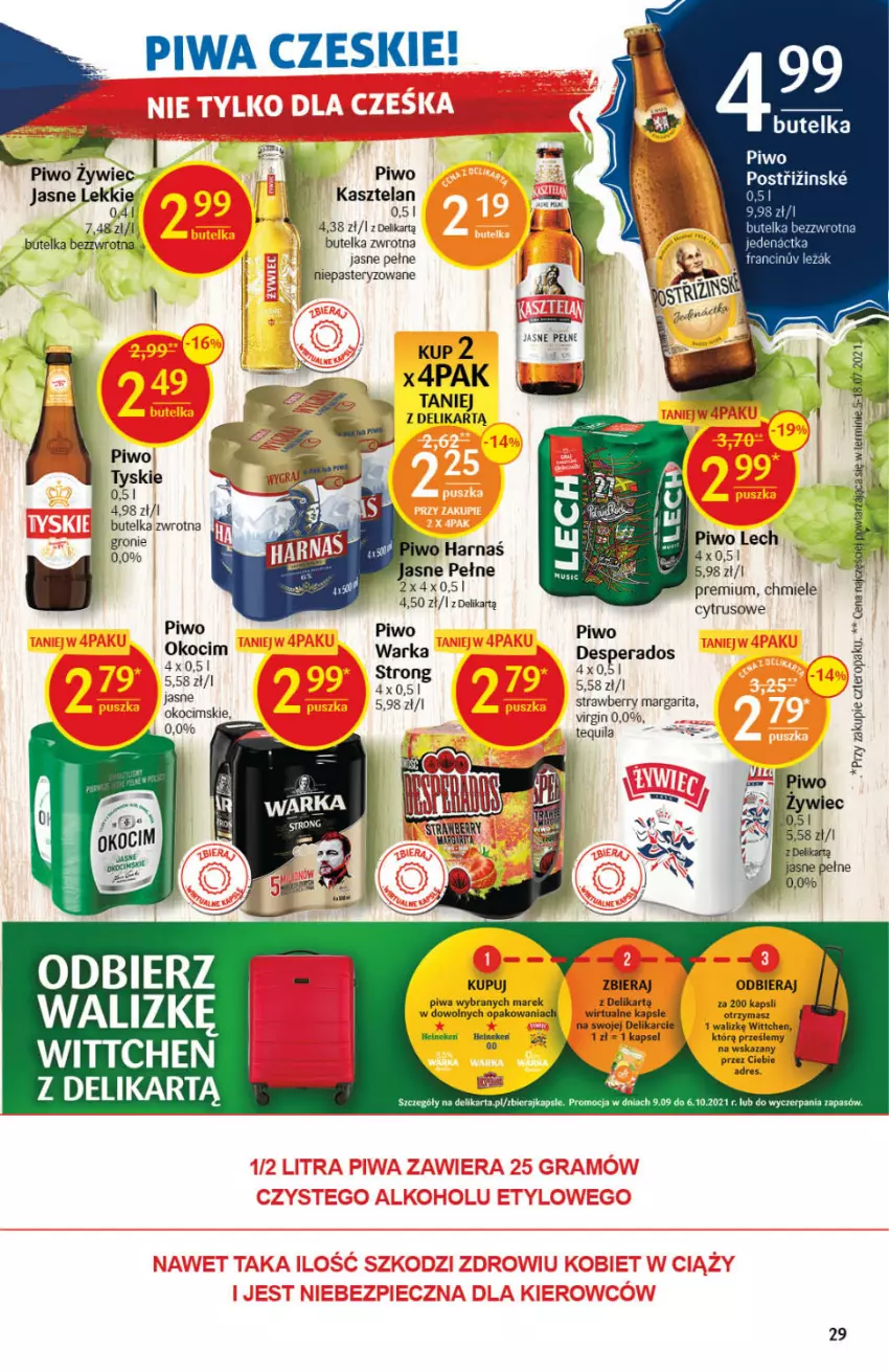 Gazetka promocyjna Delikatesy Centrum - Gazetka Delikatesy Centrum - ważna 09.09 do 15.09.2021 - strona 29 - produkty: Desperados, Dres, Gin, Harnaś, Heineken, Kasztelan, Koc, Okocim, Piwa, Piwo, Tequila, Tyskie, Warka, Wittchen