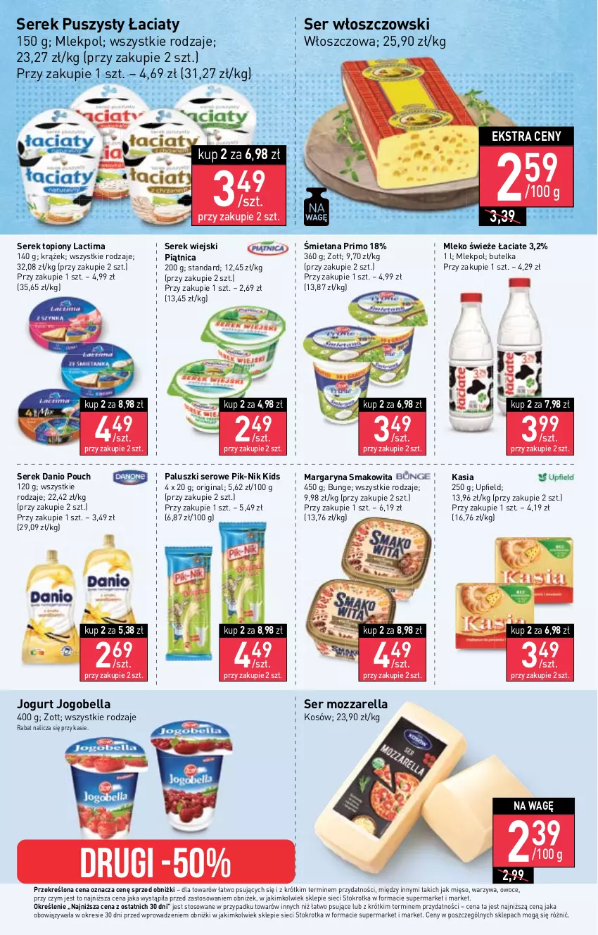 Gazetka promocyjna Stokrotka - Supermarket - ważna 31.08 do 06.09.2023 - strona 10 - produkty: Bell, Bella, Danio, Gin, Jogobella, Jogurt, Kasia, Margaryna, Mięso, Mleko, Mozzarella, Owoce, Piątnica, Ser, Serek, Serek puszysty, Serek wiejski, Smakowita, Top, Warzywa, Włoszczowski, Zott