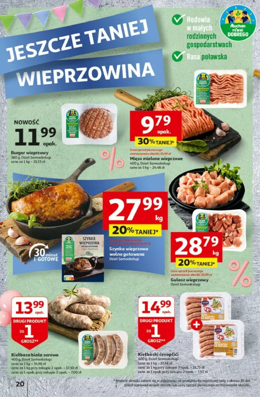 Gazetka promocyjna Auchan - ważna 25.04 do 30.04.2024 - strona 13 - produkty: Kiełbasa, Kiełbasa biała, Mięso, Mięso mielone, Szynka, Szynka wieprzowa