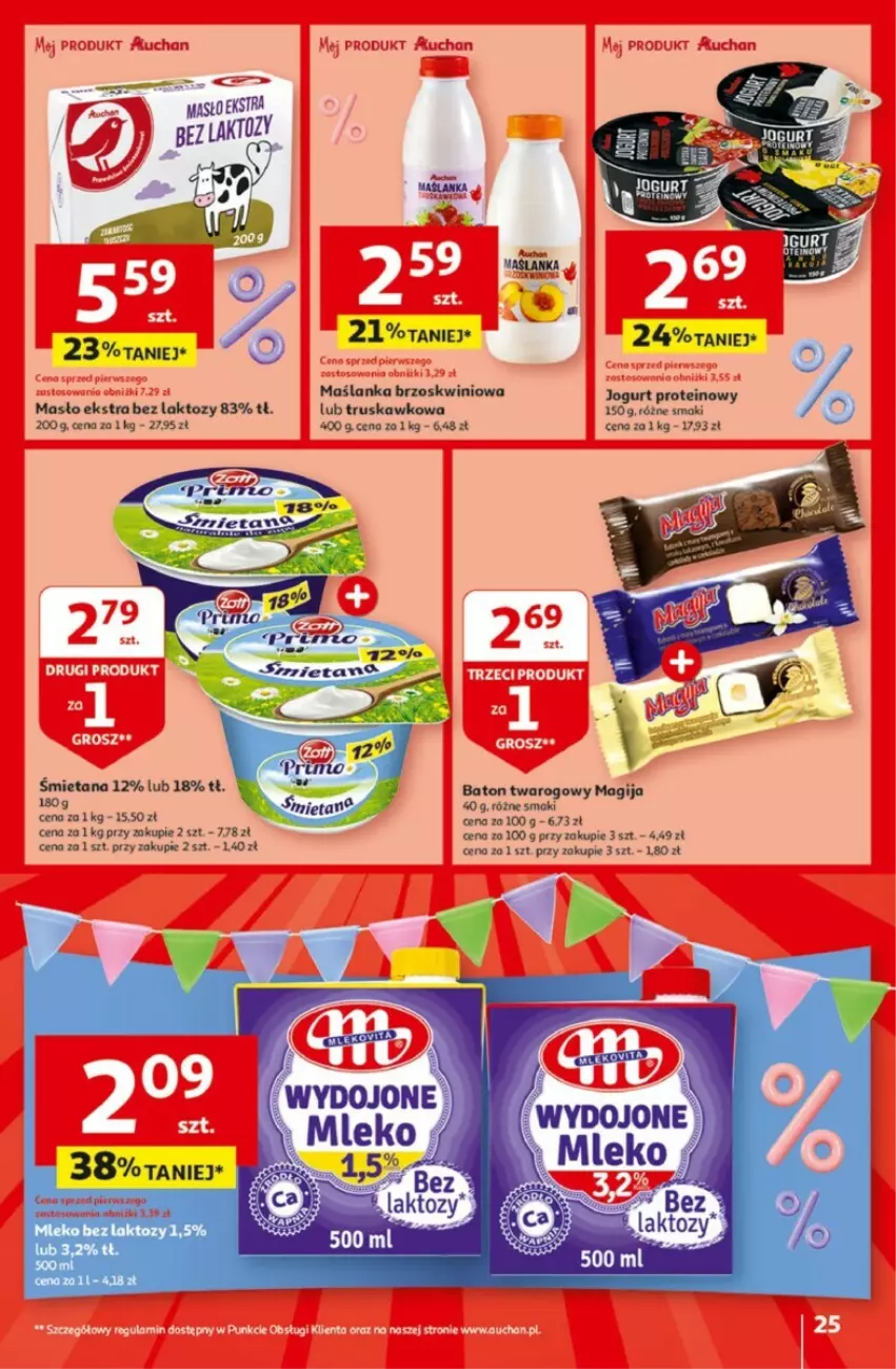Gazetka promocyjna Auchan - ważna 25.04 do 30.04.2024 - strona 18 - produkty: Baton, Magija, Maślanka, Masło, Mleko, Mleko bez laktozy