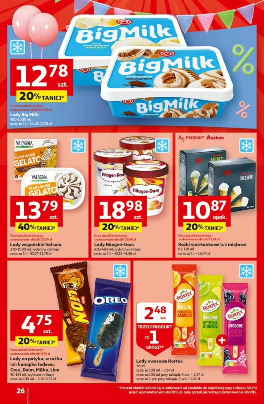 Gazetka promocyjna Auchan - ważna 25.04 do 30.04.2024 - strona 19 - produkty: Hortex, Lion, Lody, Milka, Oreo