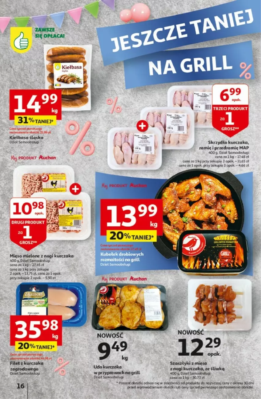 Gazetka promocyjna Auchan - ważna 25.04 do 30.04.2024 - strona 8 - produkty: Grill, Kiełbasa, Kiełbasa śląska, Kurczak, Mięso, Mięso mielone