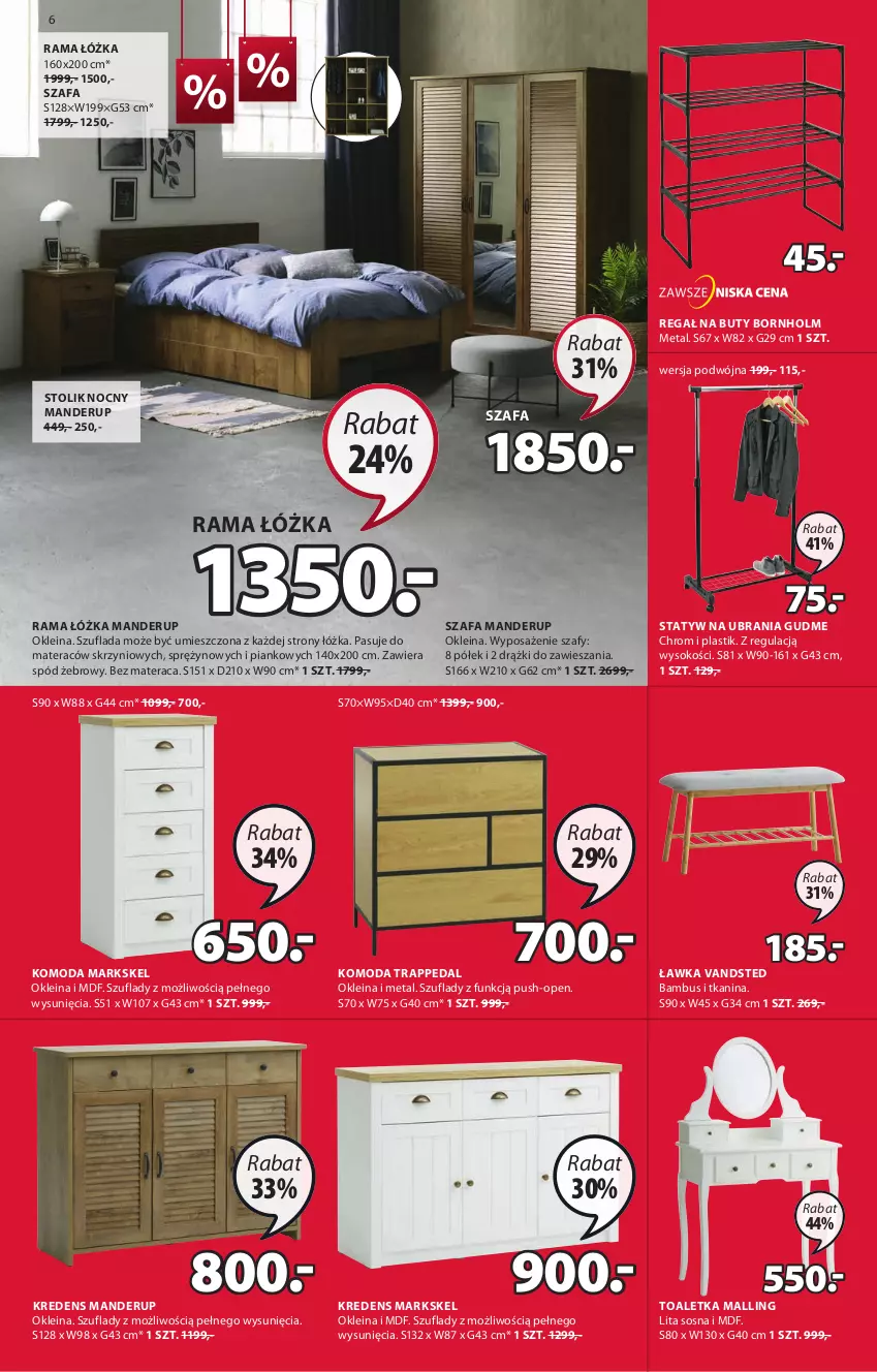 Gazetka promocyjna Jysk - Oferta tygodnia - ważna 27.07 do 09.08.2022 - strona 7 - produkty: Buty, Fa, Komoda, Kredens, Materac, Moda, Rama, Rama łóżka, Regał, Sok, Sos, Spód żebrowy, Statyw na ubrania, Stolik, Stolik nocny, Szafa, Tera, Toaletka, Ubrania