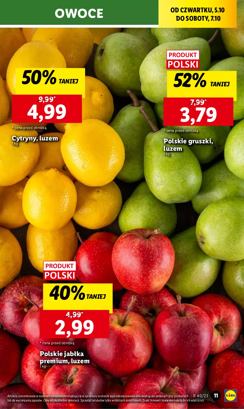 Gazetka promocyjna Lidl - GAZETKA - ważna 05.10 do 07.10.2023 - strona 19 - produkty: Cytryny, Gruszki, Jabłka, Owoce