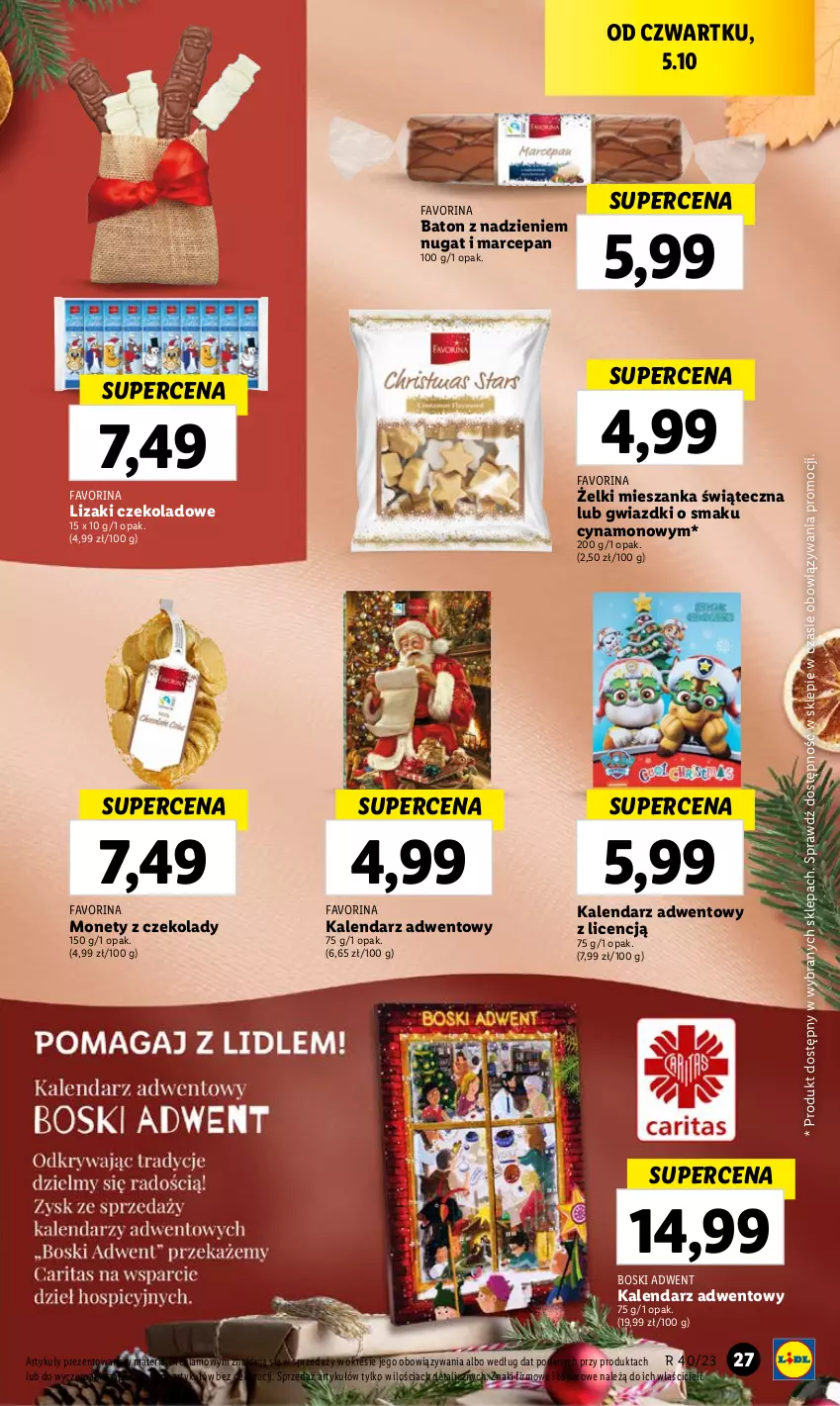 Gazetka promocyjna Lidl - GAZETKA - ważna 05.10 do 07.10.2023 - strona 35 - produkty: Baton, Fa, Kalendarz, Kalendarz adwentowy, Lizaki, Lizaki czekoladowe