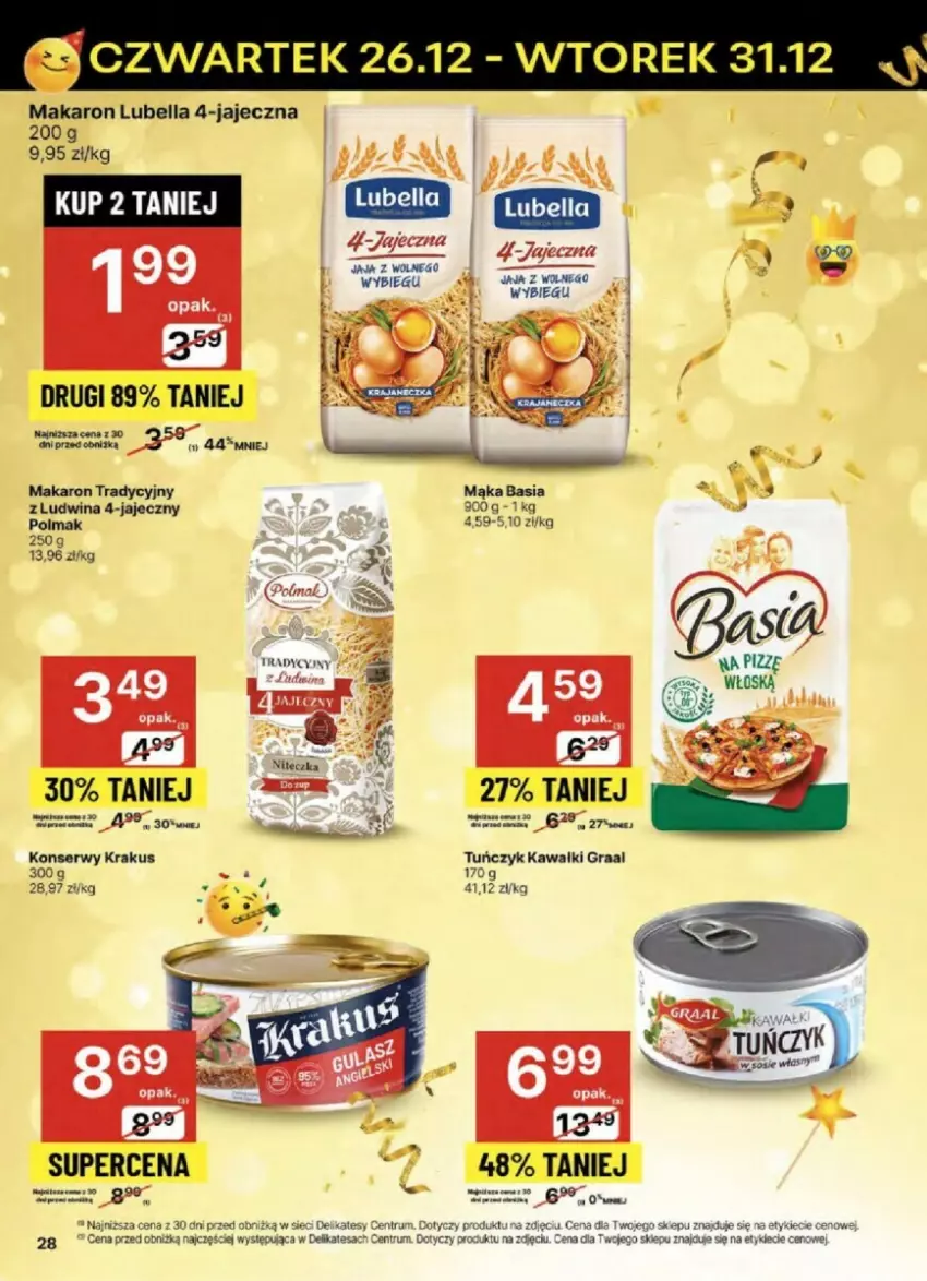 Gazetka promocyjna Delikatesy Centrum - ważna 26.12 do 31.12.2024 - strona 21 - produkty: Basia, Bell, Bella, Gra, Graal, Jaja, Kawa, Krakus, Lubella, Mąka, Makaron, Olma, Ser, Tuńczyk