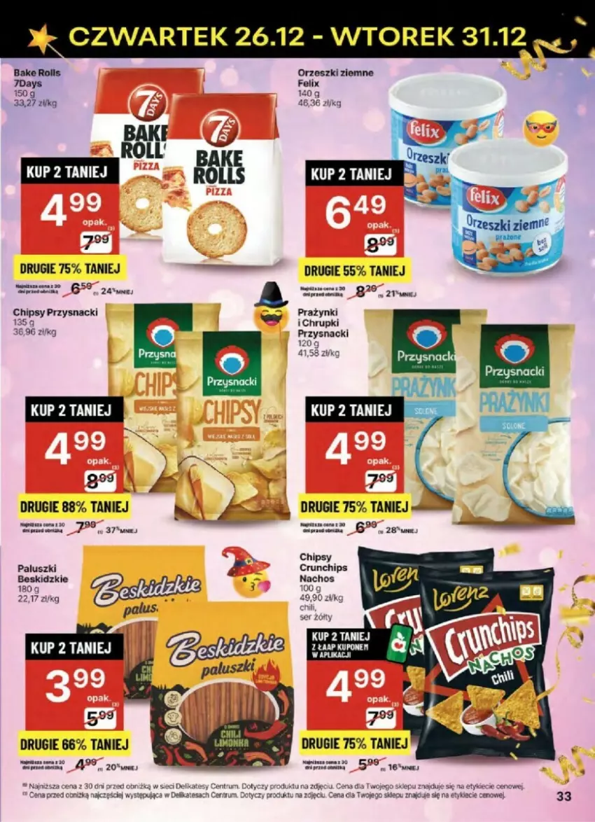 Gazetka promocyjna Delikatesy Centrum - ważna 26.12 do 31.12.2024 - strona 27 - produkty: Bake Rolls, Beskidzki, Chipsy, Chrupki, Crunchips, Felix, Orzeszki, Orzeszki ziemne, Przysnacki, Rum