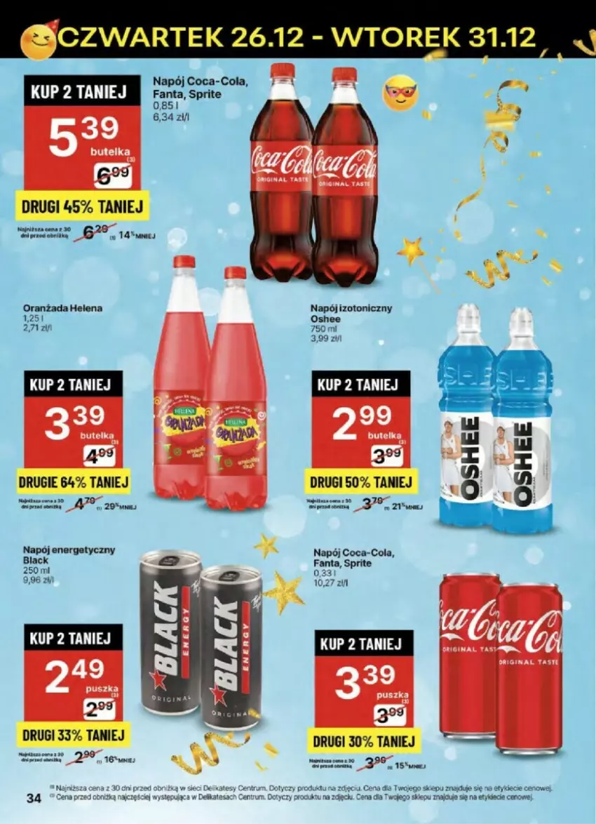 Gazetka promocyjna Delikatesy Centrum - ważna 26.12 do 31.12.2024 - strona 28 - produkty: Coca-Cola, Fa, Fanta, Lack, Napój, Napój energetyczny, Napój izotoniczny, Oranżada, Oshee, Rum, Sprite