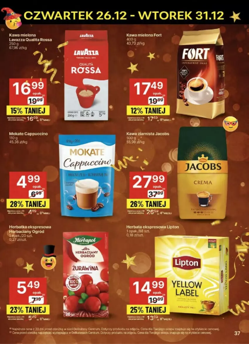 Gazetka promocyjna Delikatesy Centrum - ważna 26.12 do 31.12.2024 - strona 31 - produkty: Herbata, Jacobs, Kawa, Kawa mielona, Kawa ziarnista, Lavazza, Lipton, Ogród, Por