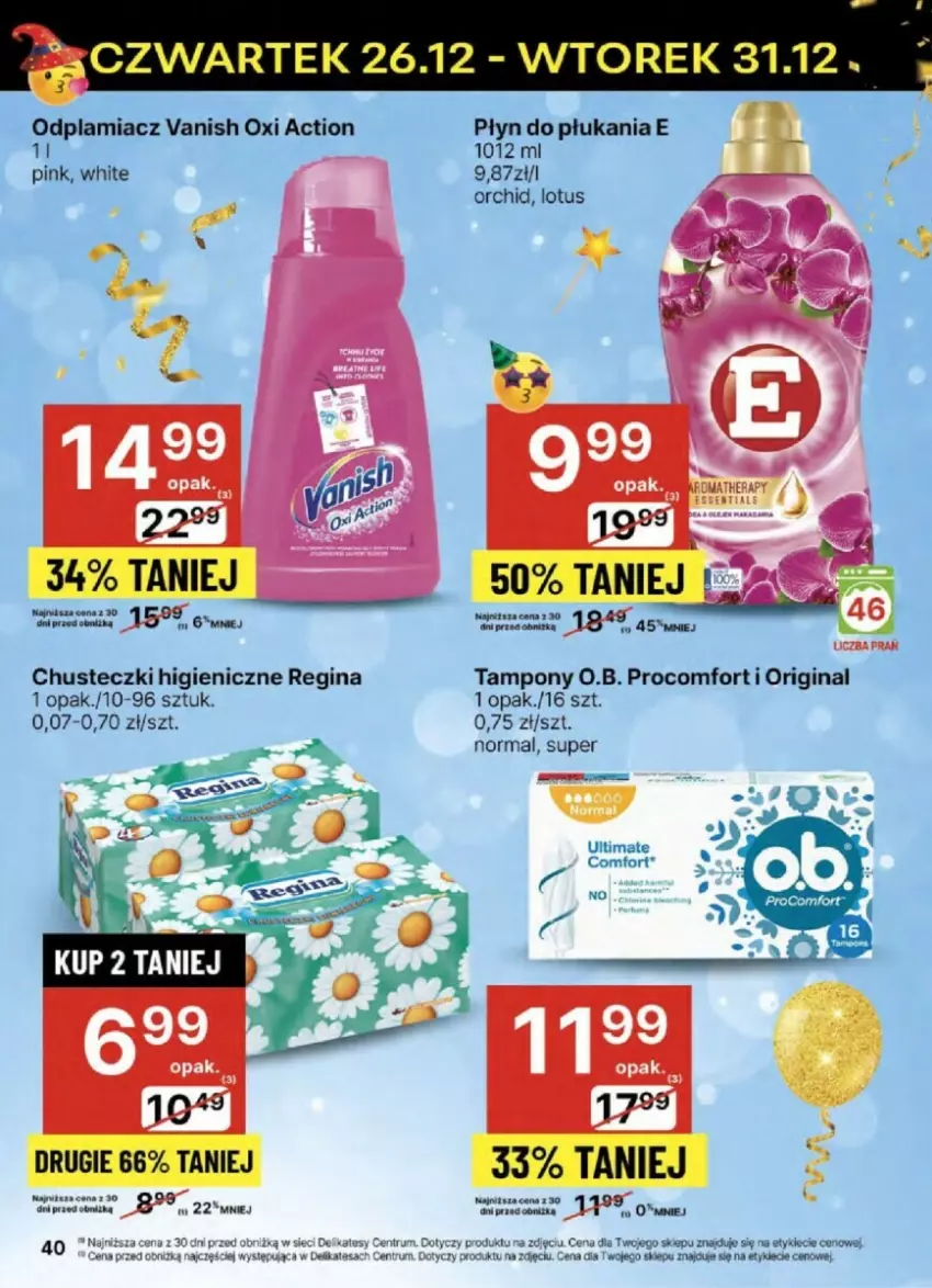 Gazetka promocyjna Delikatesy Centrum - ważna 26.12 do 31.12.2024 - strona 35 - produkty: Chusteczki, Gin, O.B., Odplamiacz, Płyn do płukania, Rum, Tampony, Vanish