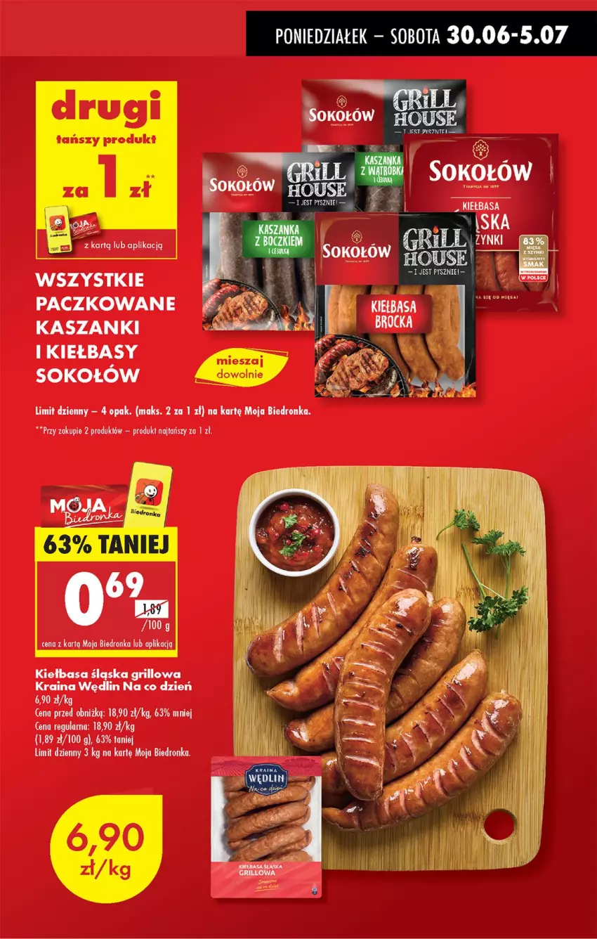 Gazetka promocyjna Biedronka - Od Poniedziałku - ważna 30.06 do 05.07.2025 - strona 13 - produkty: Grill, Kasza, Kiełbasa, Kiełbasa śląska, Sok, Sokołów