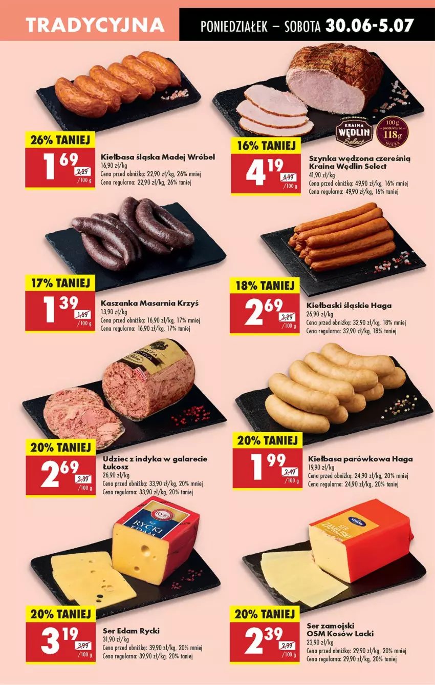 Gazetka promocyjna Biedronka - Od Poniedziałku - ważna 30.06 do 05.07.2025 - strona 31 - produkty: Edam, Gala, Kasza, Kaszanka, Kiełbasa, Kiełbasa śląska, Kiełbaski śląskie, Kosz, Lack, Madej Wróbel, Ser, Szynka, Udziec z indyka, Udziec z indyka w galarecie