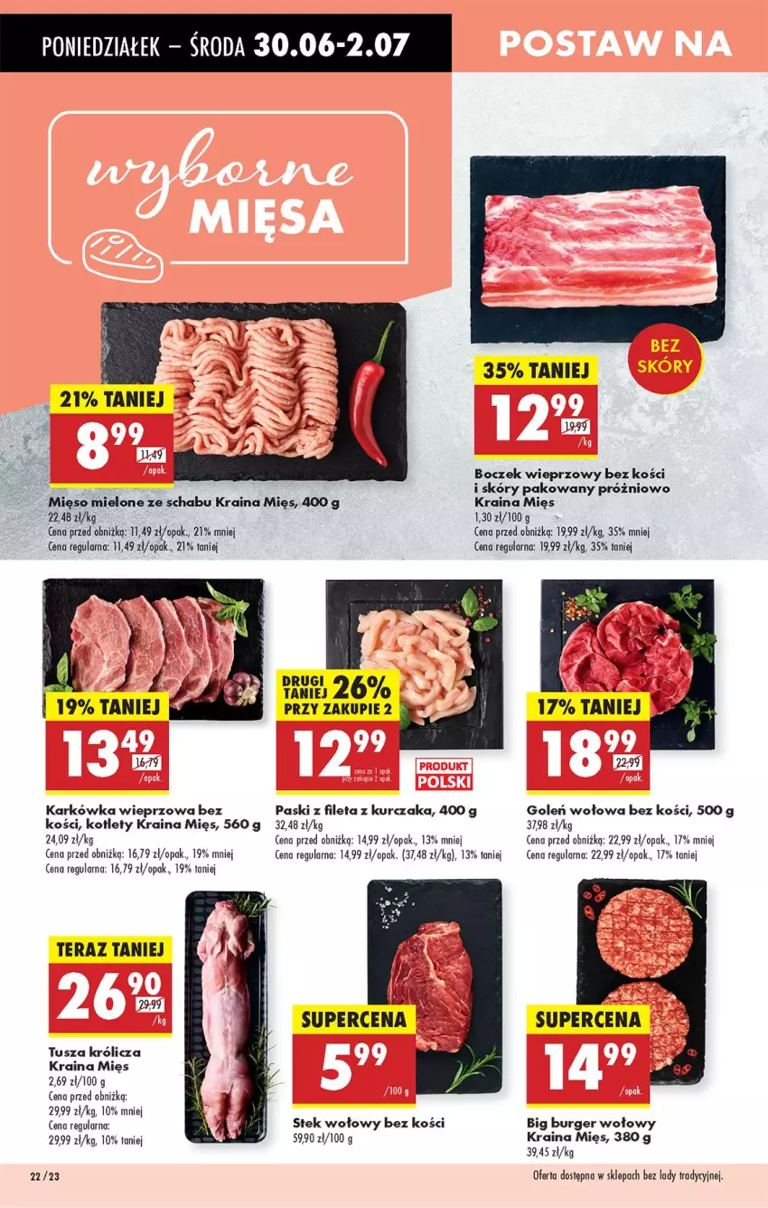 Gazetka promocyjna Biedronka - Od Poniedziałku - ważna 30.06 do 05.07.2025 - strona 32 - produkty: Boczek, Boczek wieprzowy, Burger, Karkówka wieprzowa, Kotlet, Kurczak, Mięso, Mięso mielone, Stek, Stek wołowy, Tera, Tusz