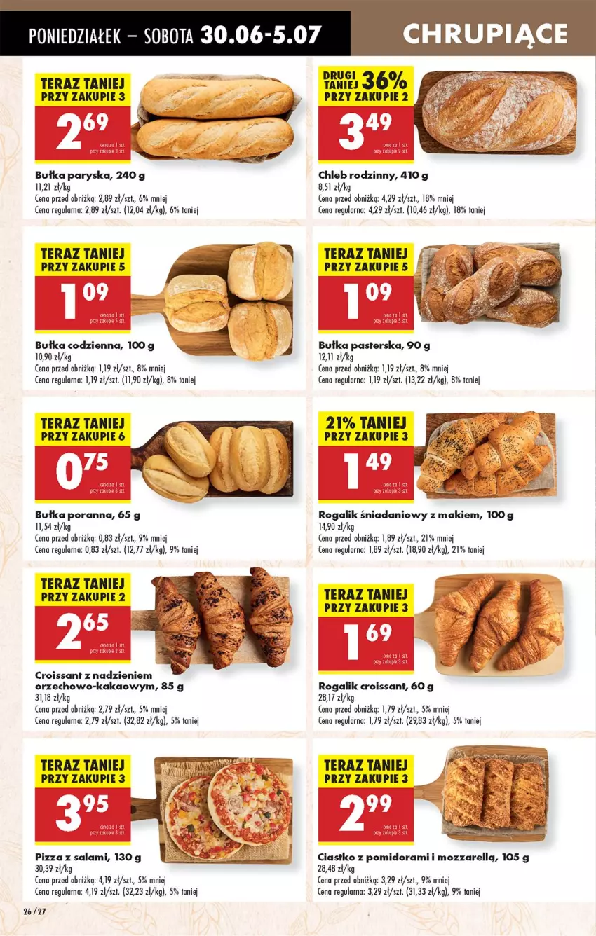 Gazetka promocyjna Biedronka - Od Poniedziałku - ważna 30.06 do 05.07.2025 - strona 38 - produkty: Bułka, Chleb, Croissant, Danio, Fa, Kakao, Pizza, Por, Rogal, Salami, Tera