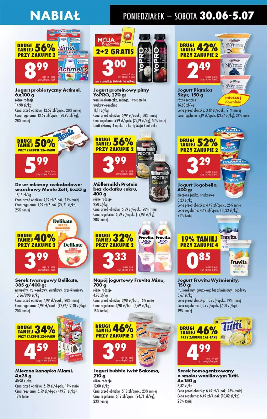 Gazetka promocyjna Biedronka - Od Poniedziałku - ważna 30.06 do 05.07.2025 - strona 43 - produkty: Actimel, Bakoma, Deser, Deser mleczny, Fa, Gra, Jogurt, Koc, Mango, Mleczna kanapka, Monte, Napój, Napój jogurtowy, Por, Ser, Serek, Serek homogenizowany, Serek twarogowy, Zott