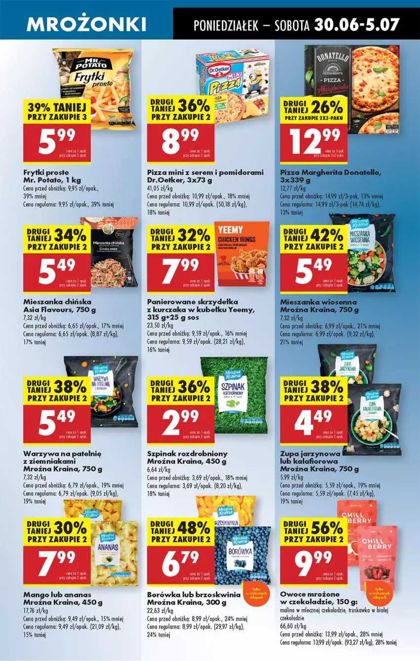 Gazetka promocyjna Biedronka - Od Poniedziałku - ważna 30.06 do 05.07.2025 - strona 45 - produkty: Ananas, Borówka, Frytki, Kurczak, LG, Mango, Owoce, Pizza, Ser, Skrzydełka z kurczaka, Sos, Szpinak, Warzywa, Zupa