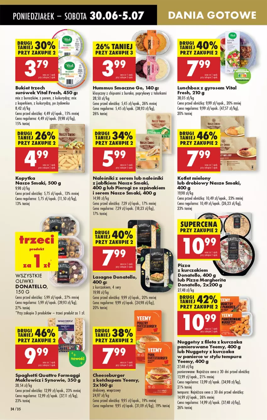 Gazetka promocyjna Biedronka - Od Poniedziałku - ważna 30.06 do 05.07.2025 - strona 48 - produkty: Bukiet, Burger, Gyros, Hummus, Ketchup, Kopytka, Kotlet, Kurczak, Lasagne, Maggi, Mus, Naleśniki, Oliwki, Pierogi, Pizza, Pizza margherita, Por, Pur, Ser, Spaghetti, Szpinak, Tera