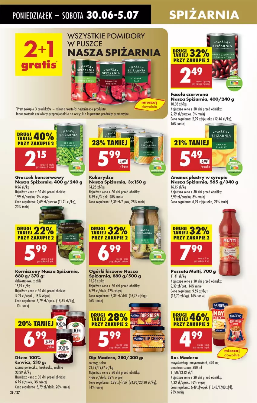 Gazetka promocyjna Biedronka - Od Poniedziałku - ważna 30.06 do 05.07.2025 - strona 50 - produkty: Ananas, Dżem, Fa, Fasola, Groszek, Ketchup, Korniszony, Kukurydza, Mus, Pomidory, Por, Salsa, Ser, Sos, Syrop