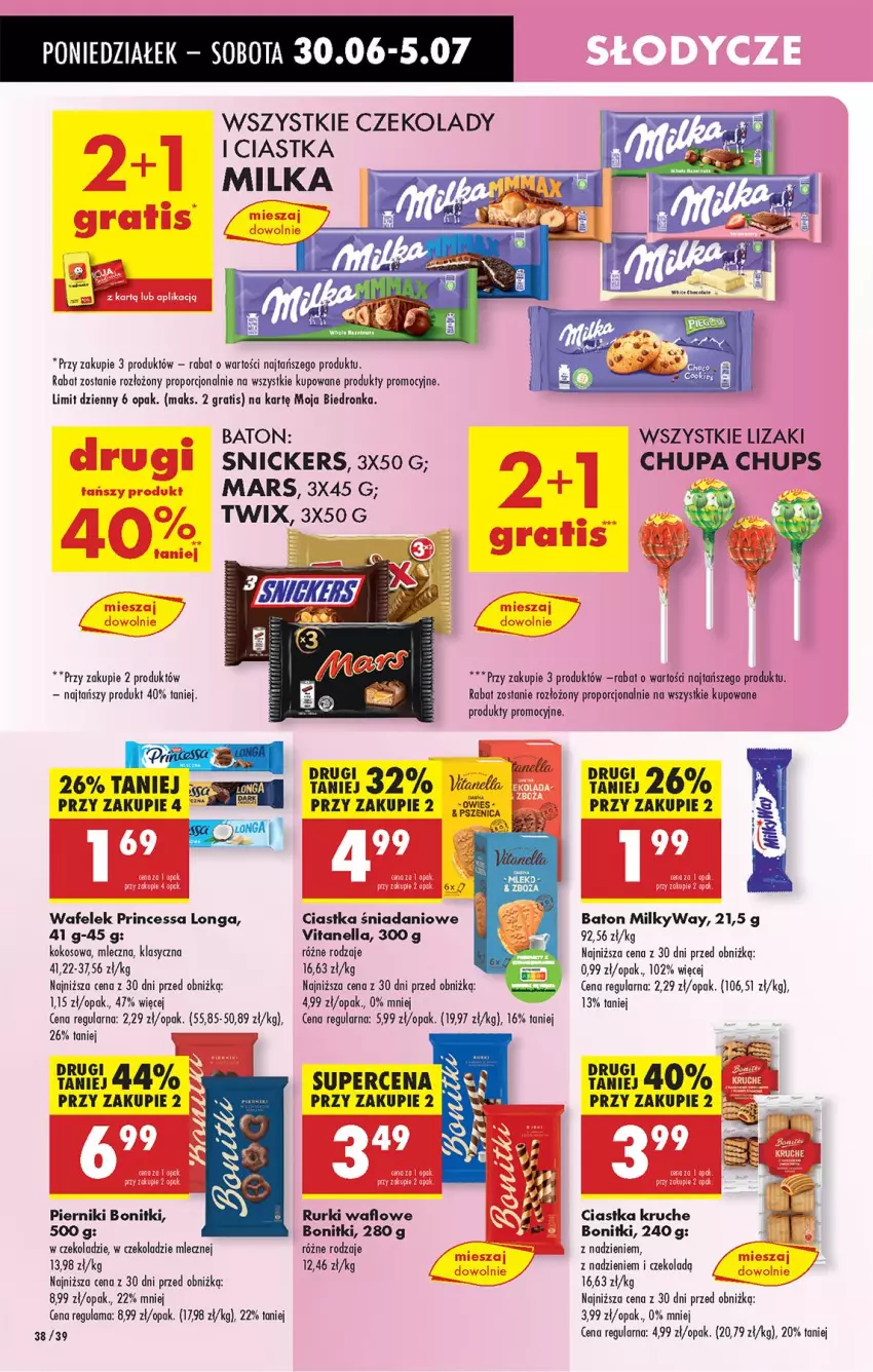 Gazetka promocyjna Biedronka - Od Poniedziałku - ważna 30.06 do 05.07.2025 - strona 52 - produkty: Baton, Bonitki, Chupa Chups, Ciastka, Danio, Goal, Gra, Kokos, LG, Lizaki, Mars, Piernik, Por, Princessa, Rurki, Snickers, Sos, Twix, Wafelek