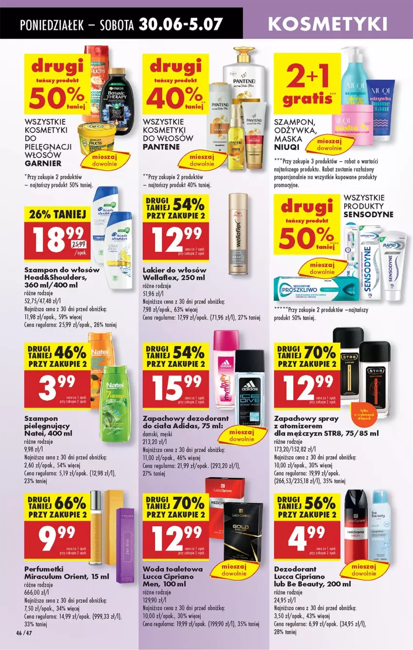 Gazetka promocyjna Biedronka - Od Poniedziałku - ważna 30.06 do 05.07.2025 - strona 62 - produkty: Adidas, Be Be, Dezodorant, Garnier, Lakier, Lakier do włosów, Maska, Niuqi, Odżywka, Pantene, Perfum, Por, Sensodyne, Str8, Szampon, Wella, Woda, Woda toaletowa
